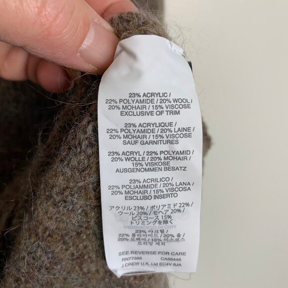 J Crew Womens XS Brown Mohair Wool Blend Crew Neck Sequin Cuff Sweater - Picture 9 of 10